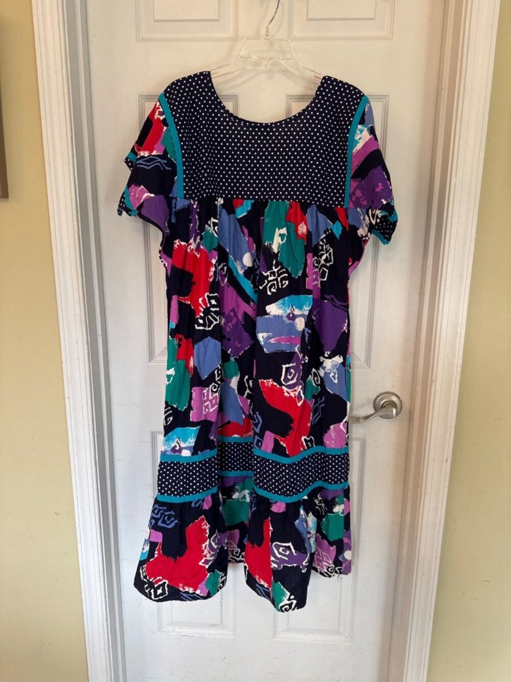 Vintage Appel Muumuu Kaftan Pocket Colorful Summer Boho Beach USA Mumu One Size - Picture 2 of 7